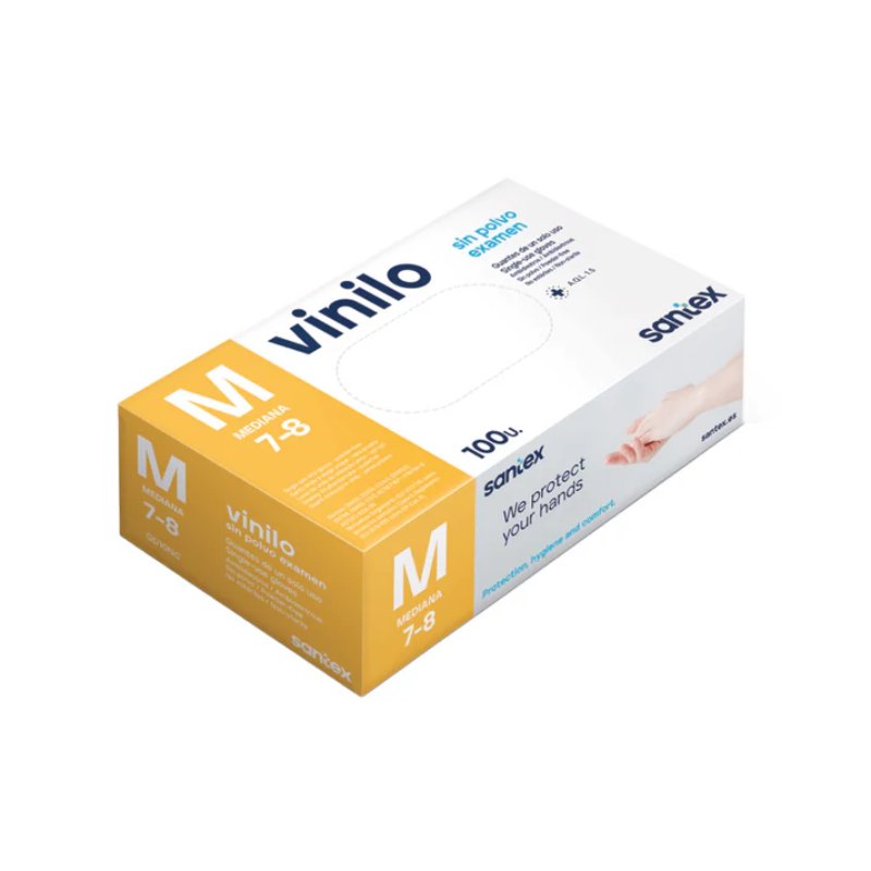 GUANTES SANTEX DE VINILO TRANSPARENTE SIN POLVO - TALLA M - 100 UN