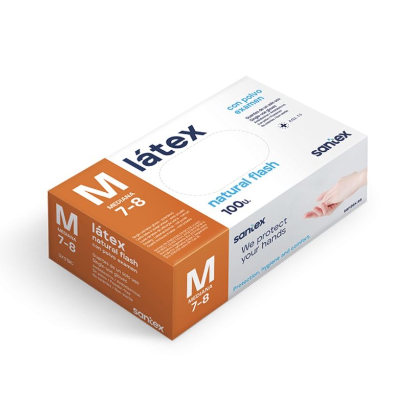 GUANTES DE LÁTEX SANTEX CON PODER - TALLA M - 100 UN