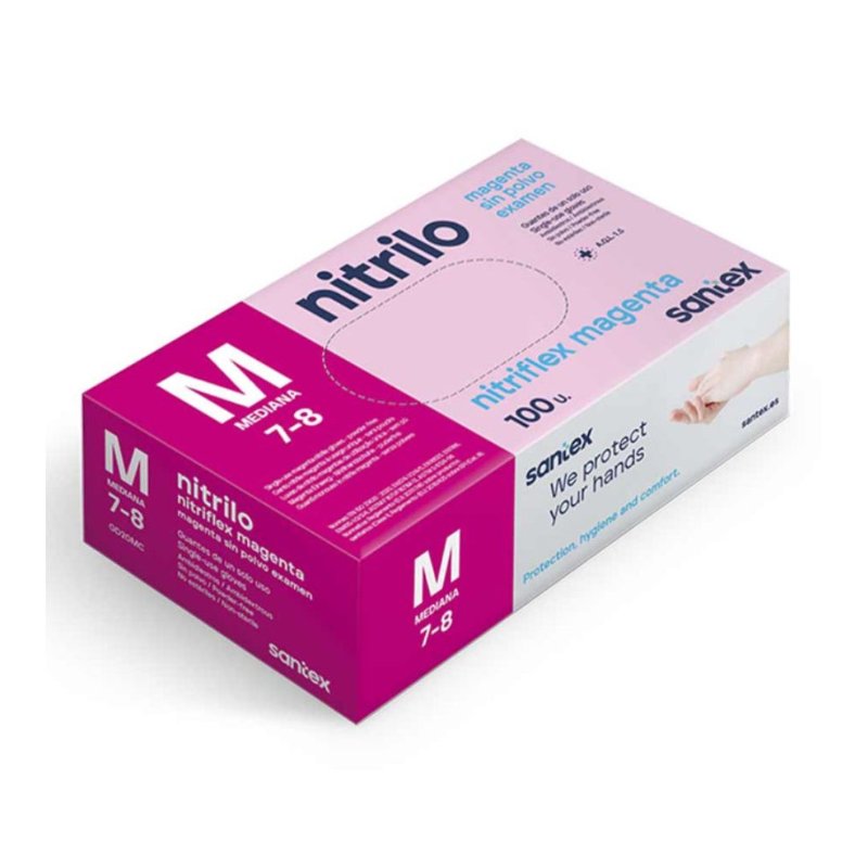 GUANTES DE NITRILO SANTEX SIN POLVO NITRIFLEX MAGENTA - TALLA M - 100 UN