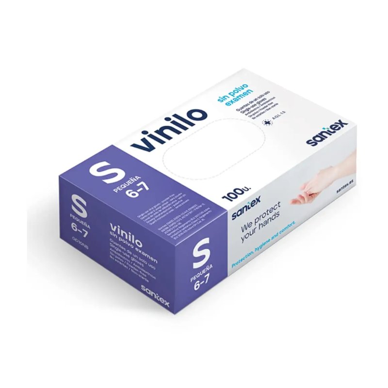 GUANTES SANTEX DE VINILO TRANSPARENTE SIN POLVO - TALLA S - 100 UN