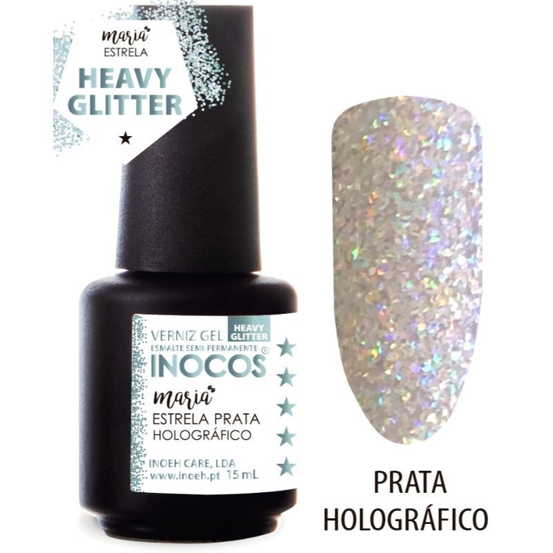 VERNIZ GEL MARIA ESTRELA PRATA HOLOGRÁFICO - HEAVY GLITTER 15ML