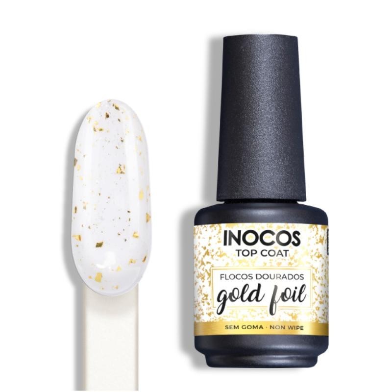 VERNIZ GEL TOP COAT GOLD FOIL FLOCOS DOURADOS 15ML