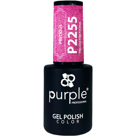 ESMALTE DE GEL CON BRILLO PÚRPURA ROSA PRECIOSO FUCSIA 10ML