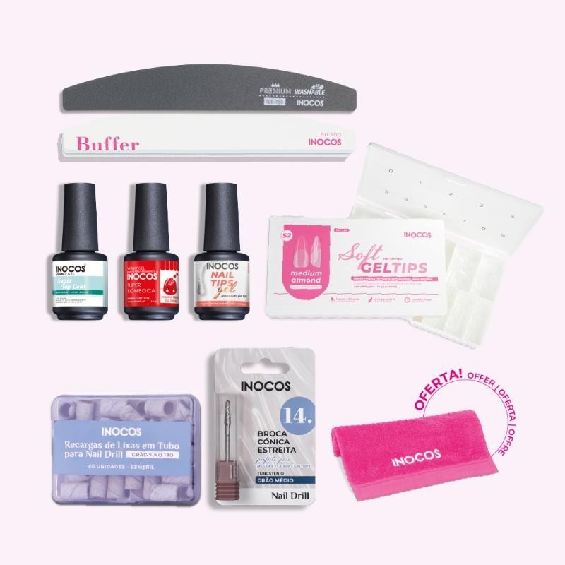 INOCOS KIT SOFT GEL TIPS C/ LÂMPADA OPEN FLEX