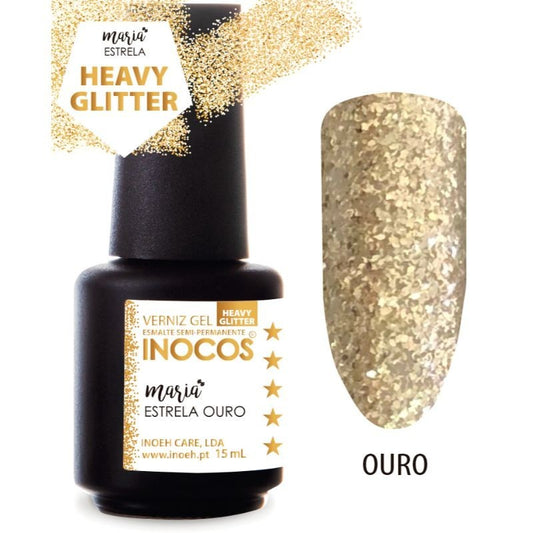 VERNIZ GEL MARIA ESTRELA OURO - HEAVY GLITTER 15ML 