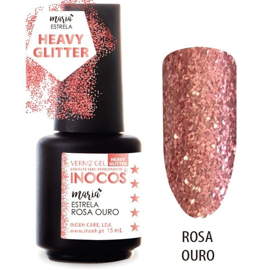 VERNIZ GEL MARIA ESTRELA ROSA OURO - HEAVY GLITTER 15ML 