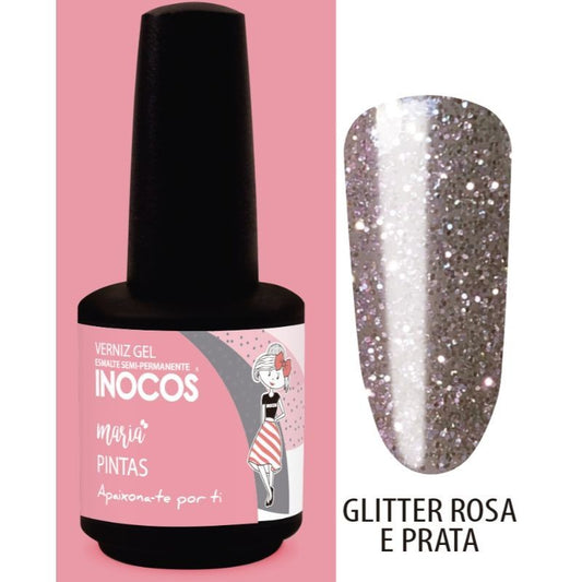 VERNIZ GEL MARIA PINTAS GLITTER ROSA + PRATA 15ML