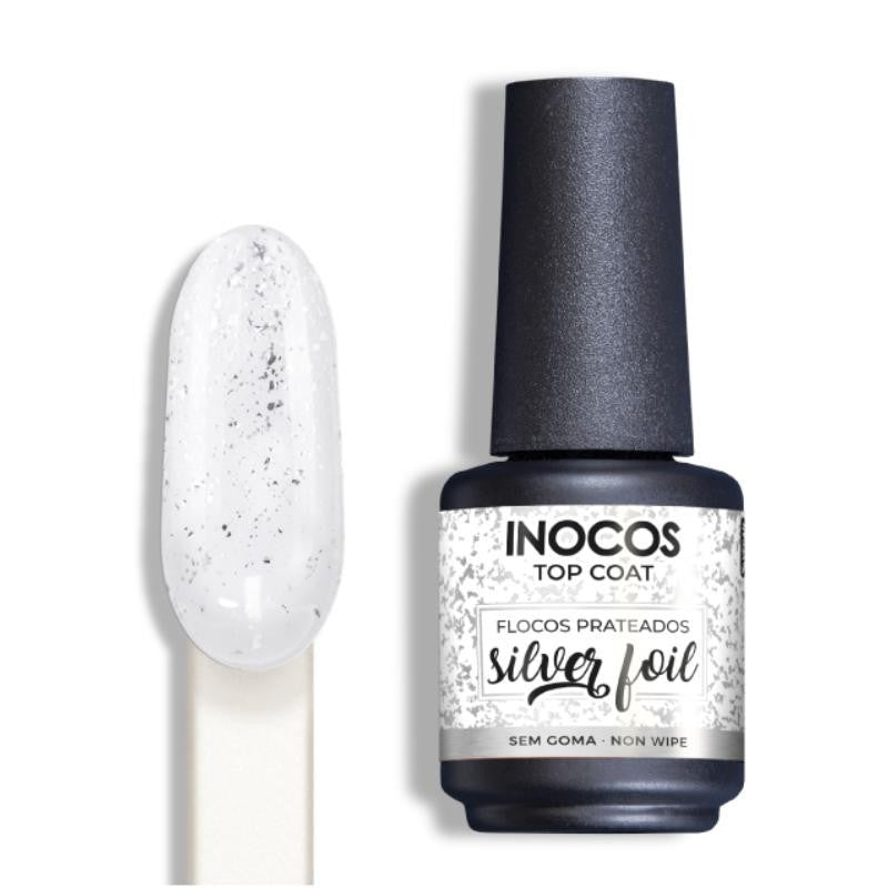 VERNIZ GEL TOP COAT SILVER FOIL FLOCOS PRATEA 15ML
